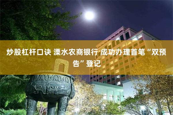 炒股杠杆口诀 溧水农商银行 成功办理首笔“双预告”登记