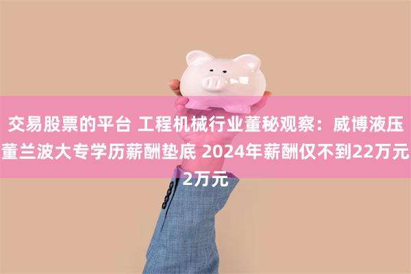 交易股票的平台 工程机械行业董秘观察：威博液压董兰波大专学历薪酬垫底 2024年薪酬仅不到22万元